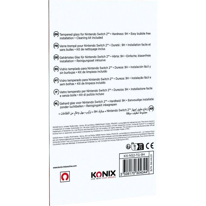 Protection d'écran verre trempé - KONIX - Nintendo Switch 2 - Anti-bulle - Anti-rayures - Indice de dureté 9H - 100 % transparent