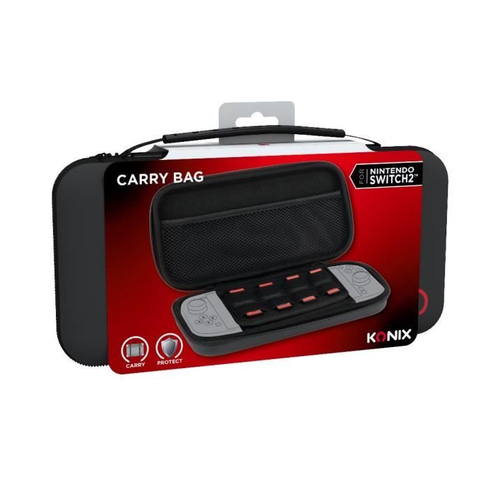 Housse de protection et transport - KONIX - Console Nintendo Switch 2 - Filet rangement accessoires - 8 compartiments jeux - Noir