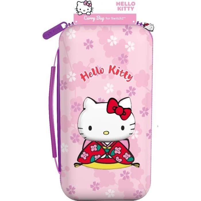 Housse de protection et transport - KONIX - Hello Kitty Nintendo Switch 2 - Rangement accessoires - Motif 3D - Rose