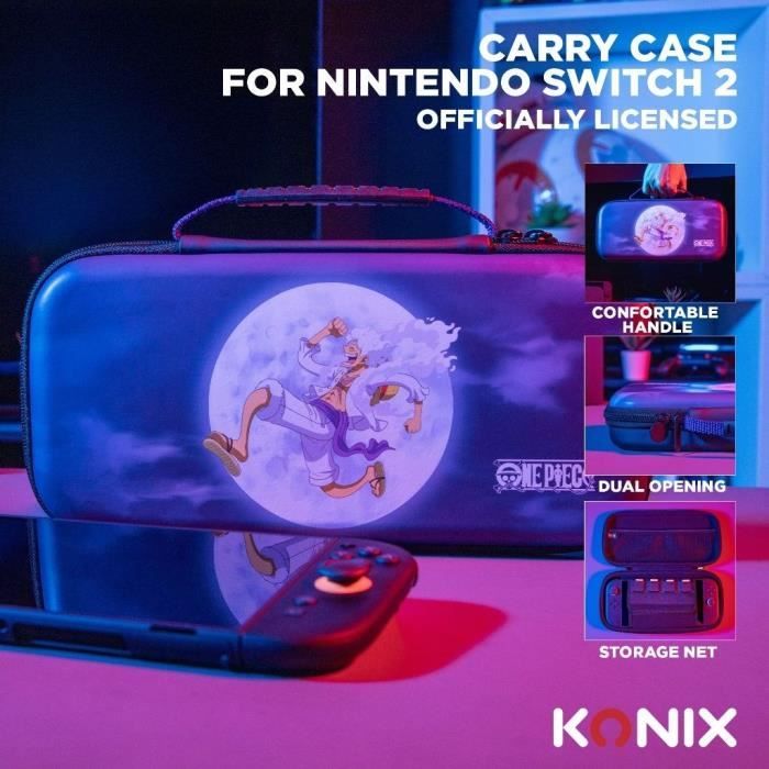 Housse de protection et transport - KONIX - One Piece Nintendo Switch 2 - Rangement accessoires - Motif Luffy Gear 5 - Bleu