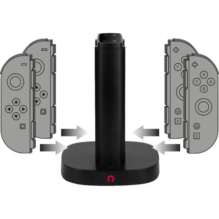 Station de rechargement - KONIX - 2 paires de manettes Joy-Con - Indicateur de charge LED - Connexion USB-A - Noir