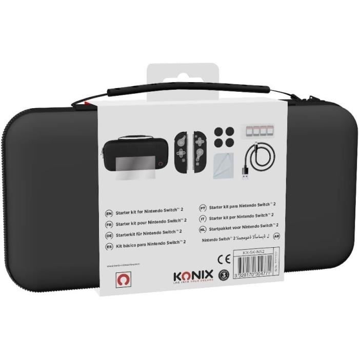 Pack d'accessoires gaming - KONIX - Nintendo Switch 2 - Housse - 4 appuie-pouces - Verre trempé - Boîtier 9 jeux - Écouteurs