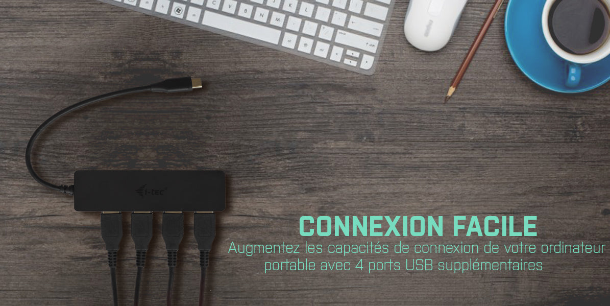 Hub USB Type C I-Tec - 4 ports USB 3.0 (Noir)