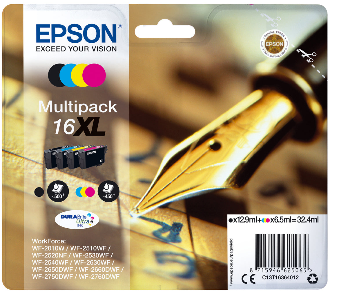 EPSON Multipack 16 XL - Stylo plume - Noir, Cyan, Jaune, Magenta (C13T16364022)