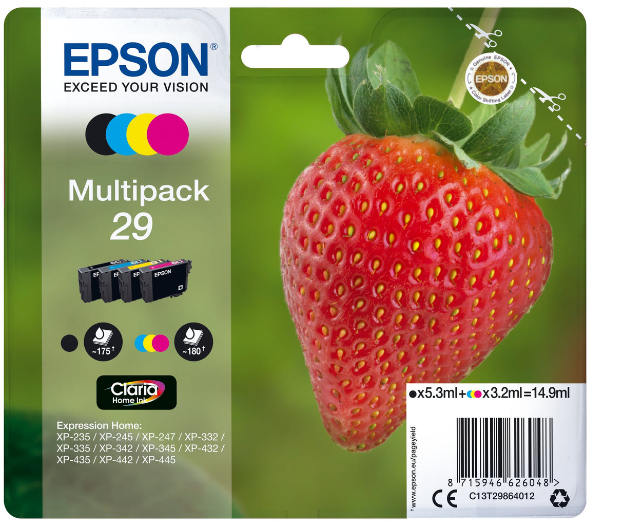 Pack 4 cartouches d'encre Epson Fraise 29 (Noir + Couleurs)