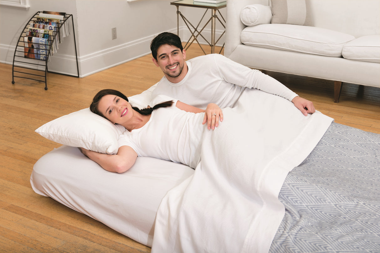 BESTWAY Matelas gonflable floqué Horizon Double + Pompe électrique Sidewinder + Sac – 2 places – Bleu