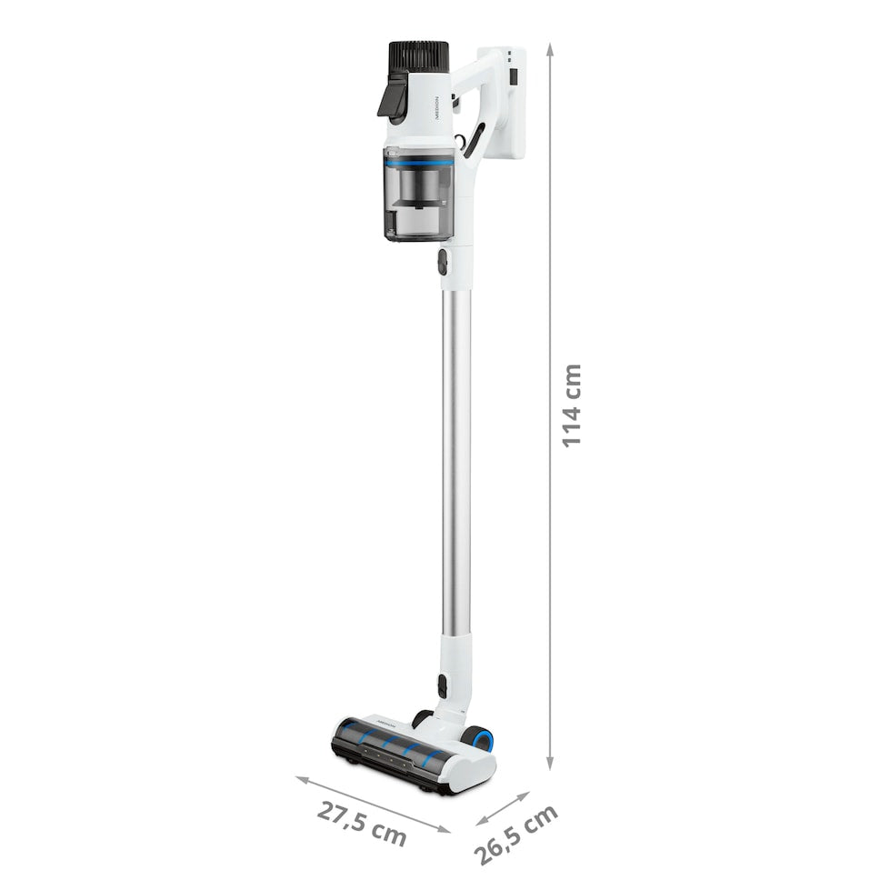 Aspirateur balai sans fil - MEDION MD11860 - 55 min - 400 W - 2,500 mAh - Blanc / Gris