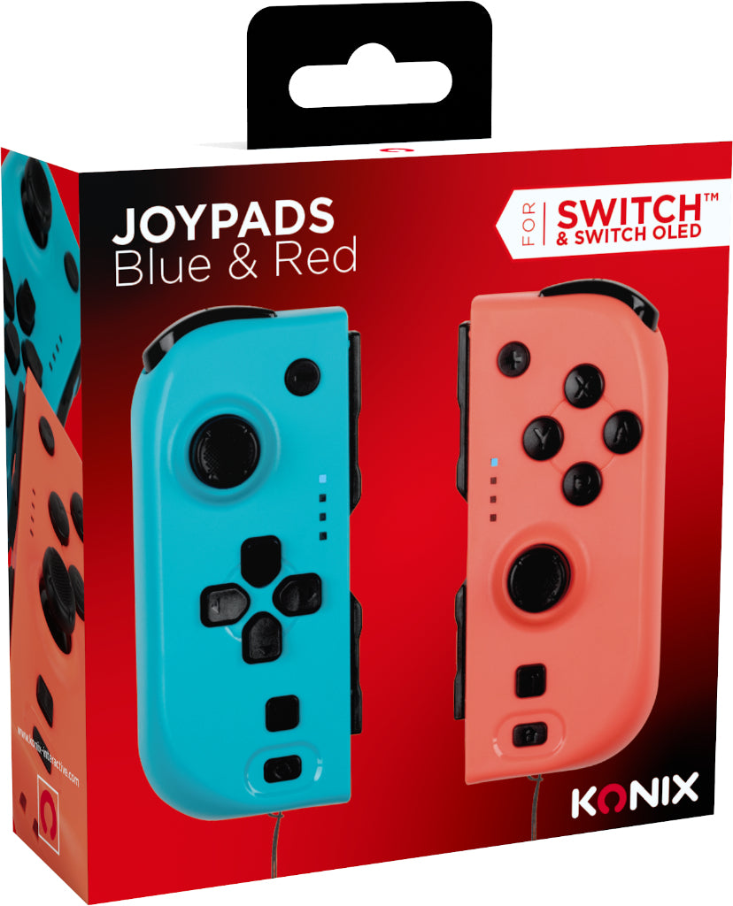 Manettes Joypads - Nintendo Switch et Switch OLED - KONIX - Autonomie 8 h - Fonction vibration - Bleu et rouge