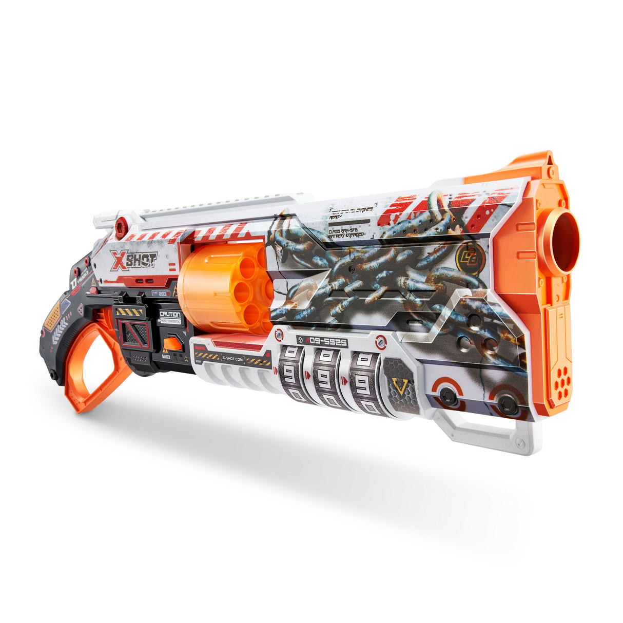 Blaster Verrouillable - ZURU - XSHOT Skins Lock Gun - Blaster avec combinaison de verrouillage et canon rotatif a 8 fléchettes