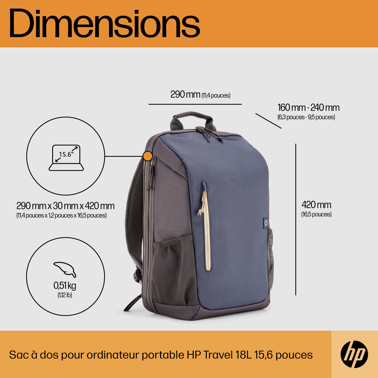 Sac à Dos Ordinateur Portable HP Travel 15,6"max (Noir)