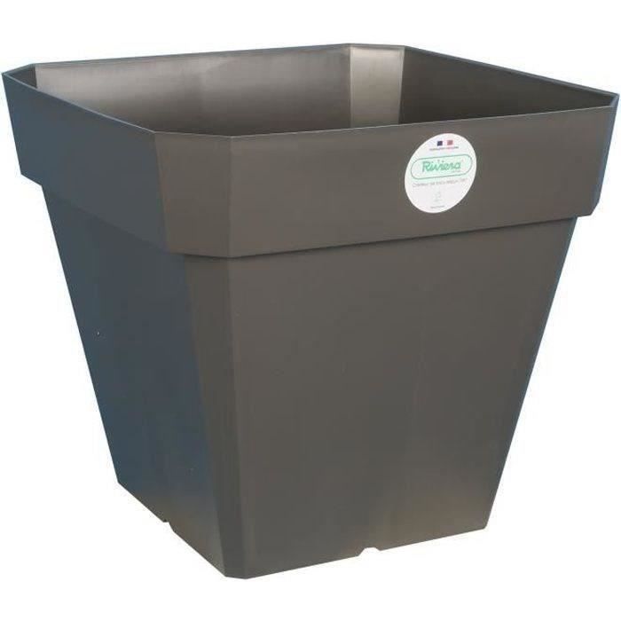 Pot de fleurs carré - RIVIERA - Soleilla en plastique - 49 x 49 x H 45 cm - 65 L - Gris pailleté
