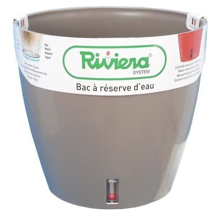 Pot de fleurs rond en plastique - RIVIERA - EVA NEW - Avec réserve d'eau - Ø45 x H45 cm - 49 L - Taupe