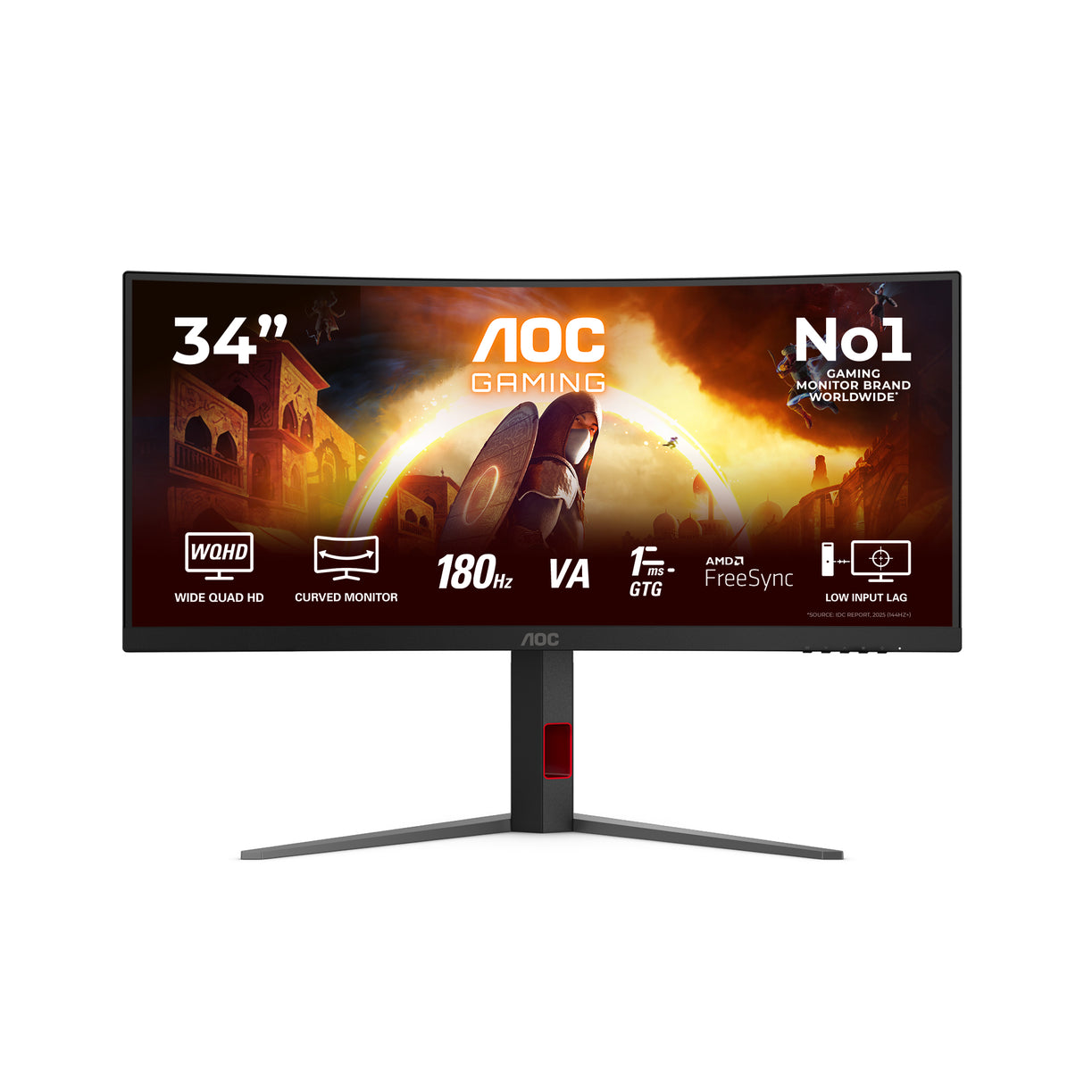 Ecran PC Gamer incurvé - AOC - 34'' - WQHD - 180Hz - Dalle Fast VA - 0,5ms - Réglable en hauteur - CU34G4