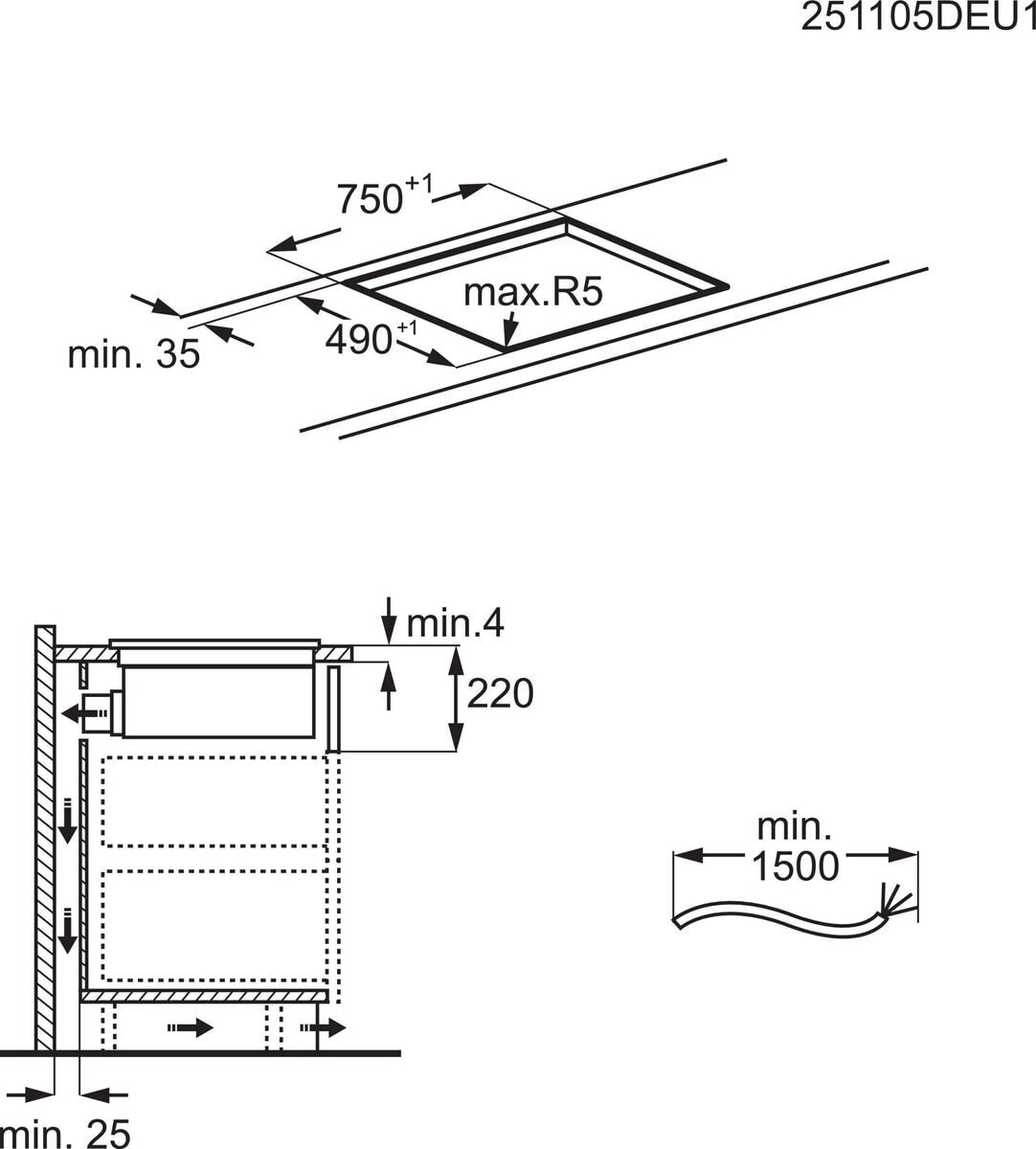 Plaque de cuisson aspirante a induction - ELECTROLUX - 4 foyers - 78 x 52 cm - KCC83443