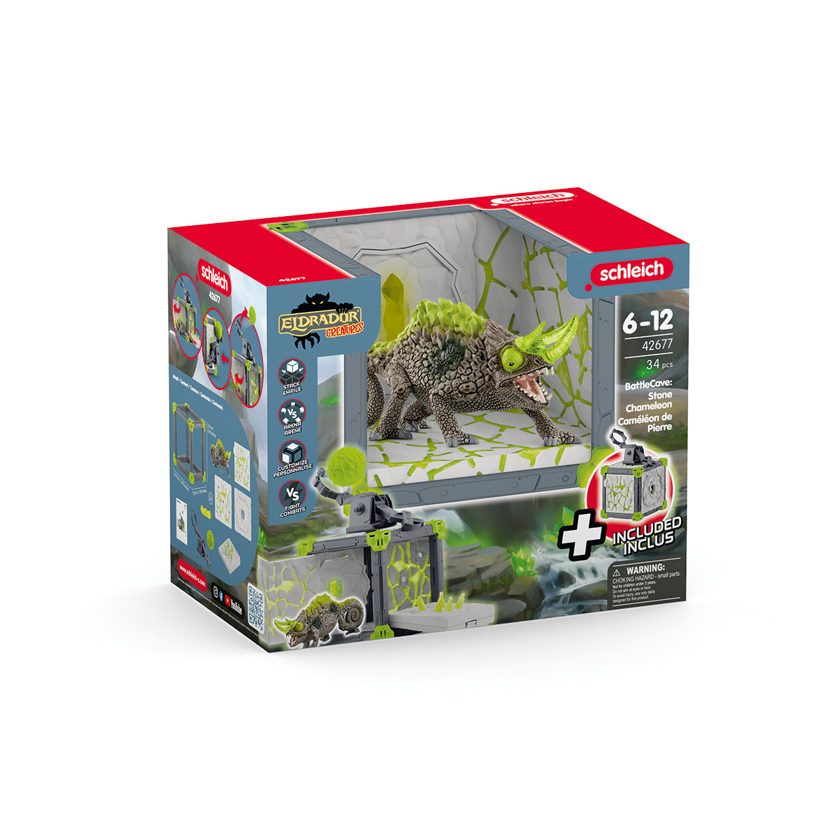 BattleCave Caméléon de Pierre, Extension de l'arene, SCHLEICH 42677 Eldrador Creatures, des 7 ans