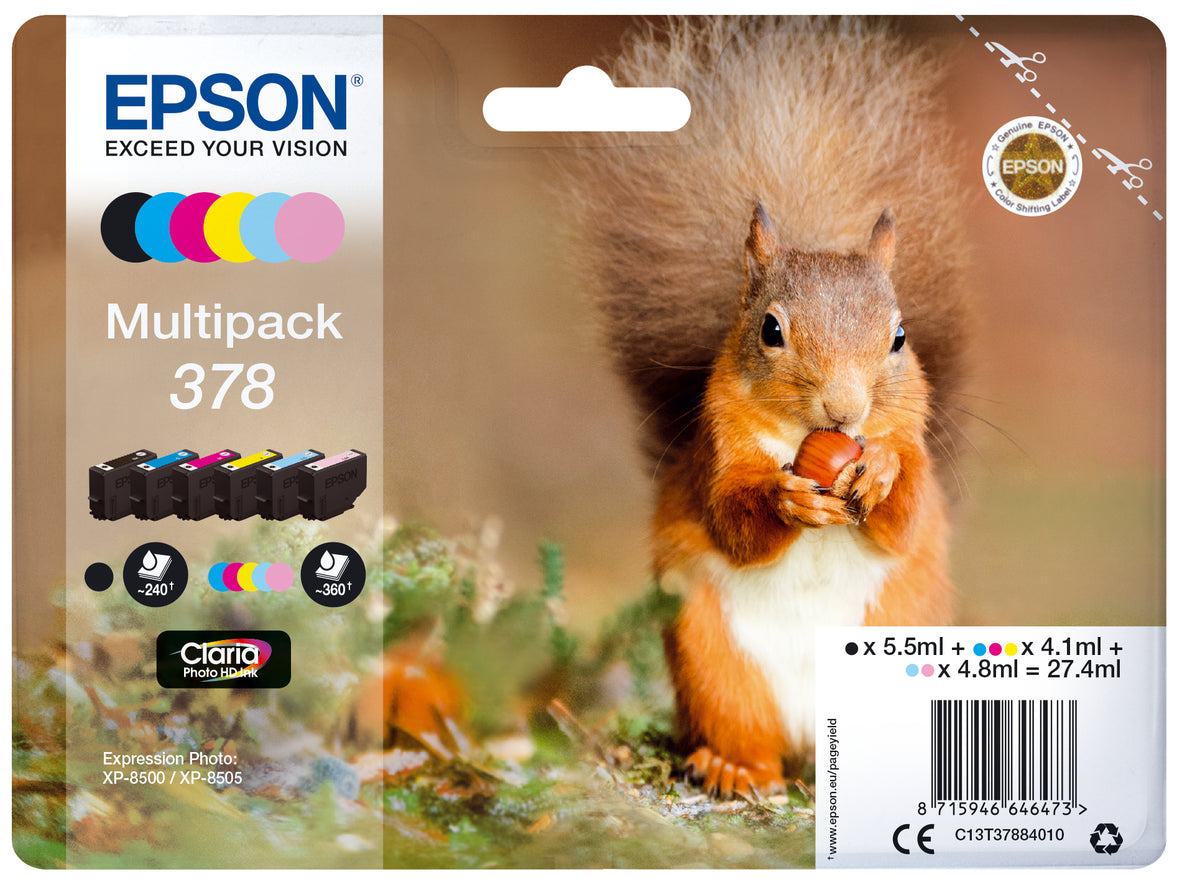 Cartouche d'encre EPSON Multipack 378 - Ecureuil - Noir, Jaune, Cyan, Magenta, Magenta clair, Cyan clair