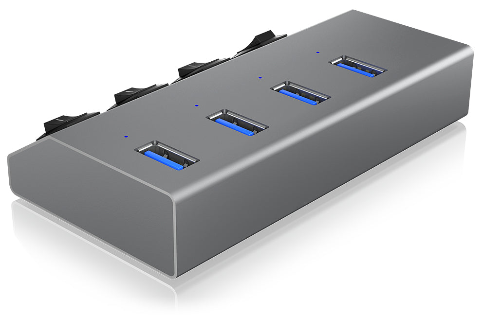 Hub USB 3.0 Icy Box IB-HUB1405 4 ports avec interrupteurs (Gris)