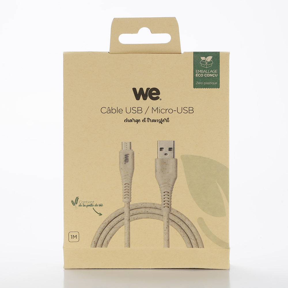 C ble micro USB/USB A bisourcé avec 30% de matières recyclées - 1m - Packaging é