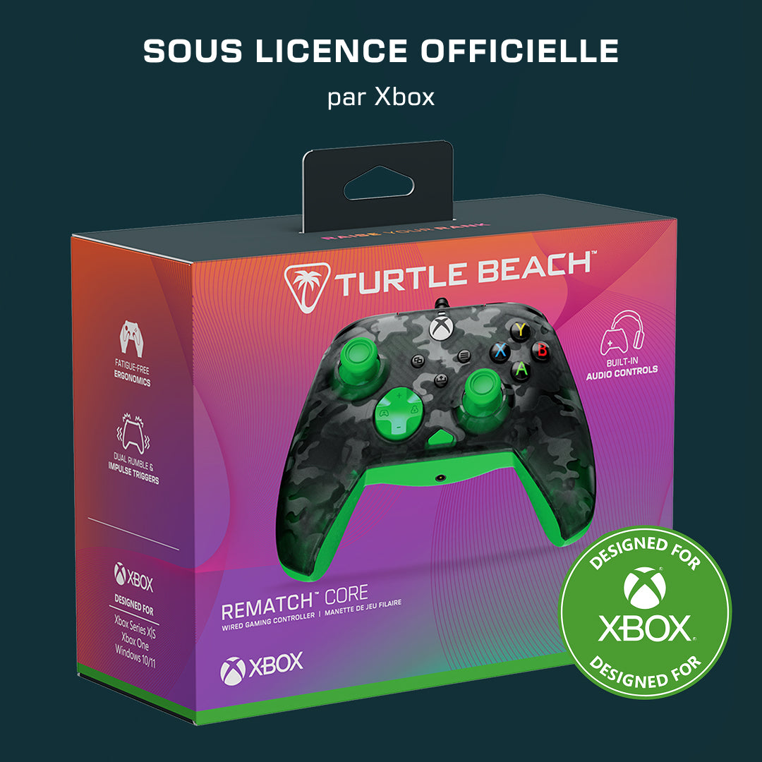 Manette de jeu - Xbox Series X|S, Xbox One et PC - Rematch Core - RGB - Filaire - Camouflage Noir / Vert - TURTLE BEACH