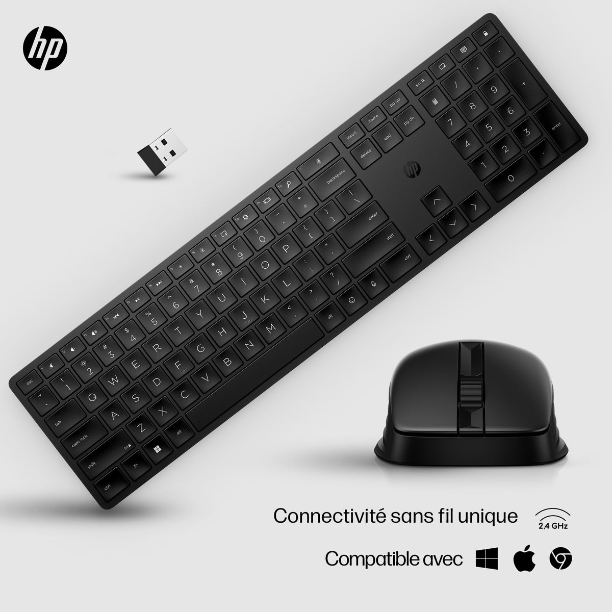 Ensemble Clavier Souris sans fil HP 650 - AZERTY - Noir