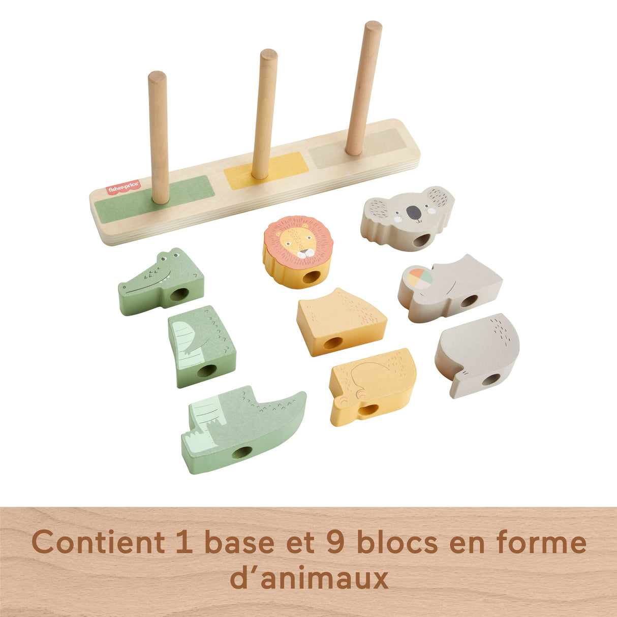Fisher-Price-Animaux en Bois a Empiler et Trier, 10 pieces HXV04