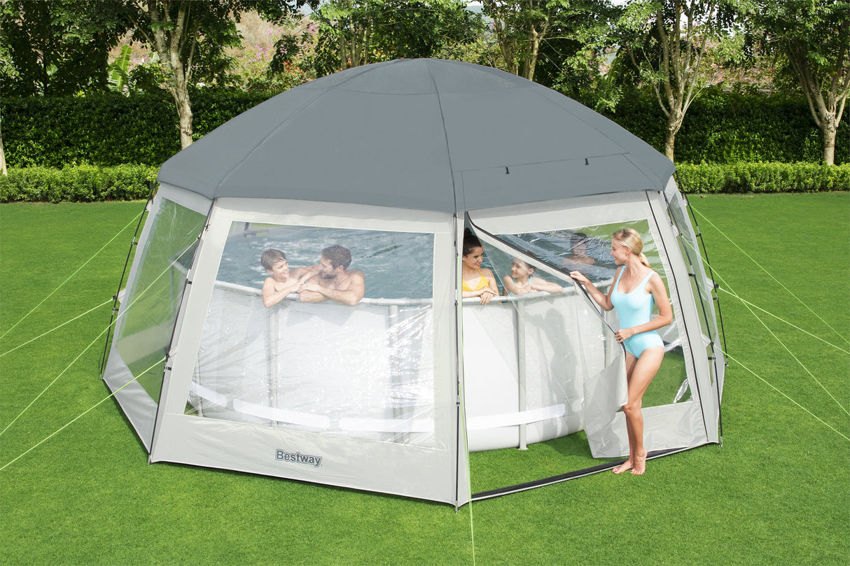 BESTWAY - Dôme de protection pour piscine - Octogonal 600 x 600 x 295 cm - Gris