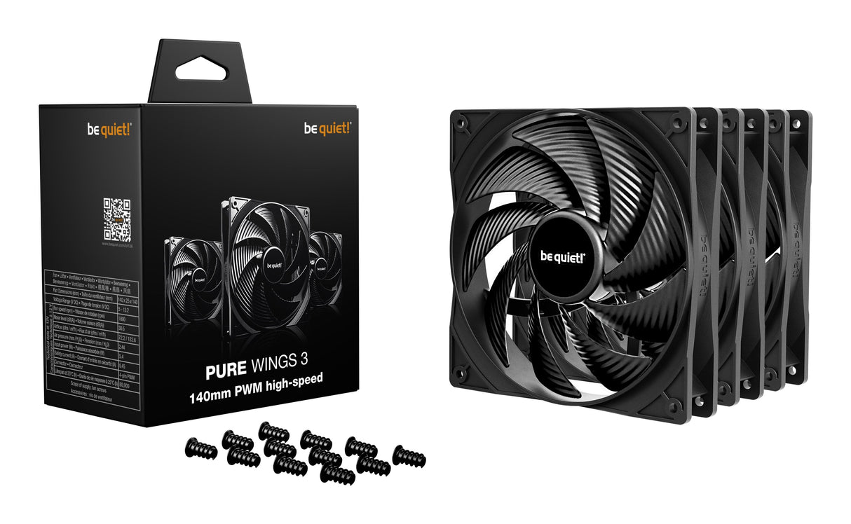 Lot de 3 Ventilateurs de boitier be quiet! Pure Wings 3 Haute Vitesse PWM - 14cm (Noir)