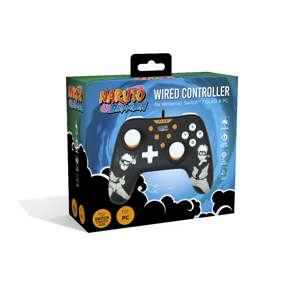 Manette filaire - KONIX - Naruto Shippuden Nintendo Switch / Switch 2 / PC - Fonction vibration - Câble 3 m - Motif Naruto - Noir