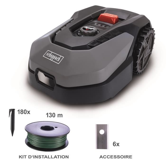 Robot tondeuse connecté 600m2 Scheppach RoboCut XL600 avec station de recharge | Jusqu'a 600 m² | Capteur de pluie | WiFi & BT