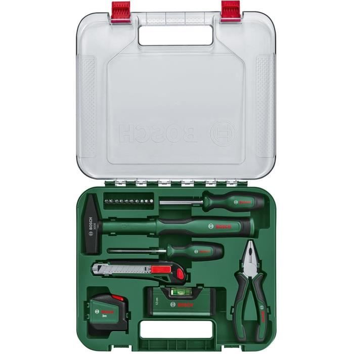 Bosch Set d'outils a main « Universal » 17 pieces (kit d'outils de réparation polyvalent pour travaux a domicile)
