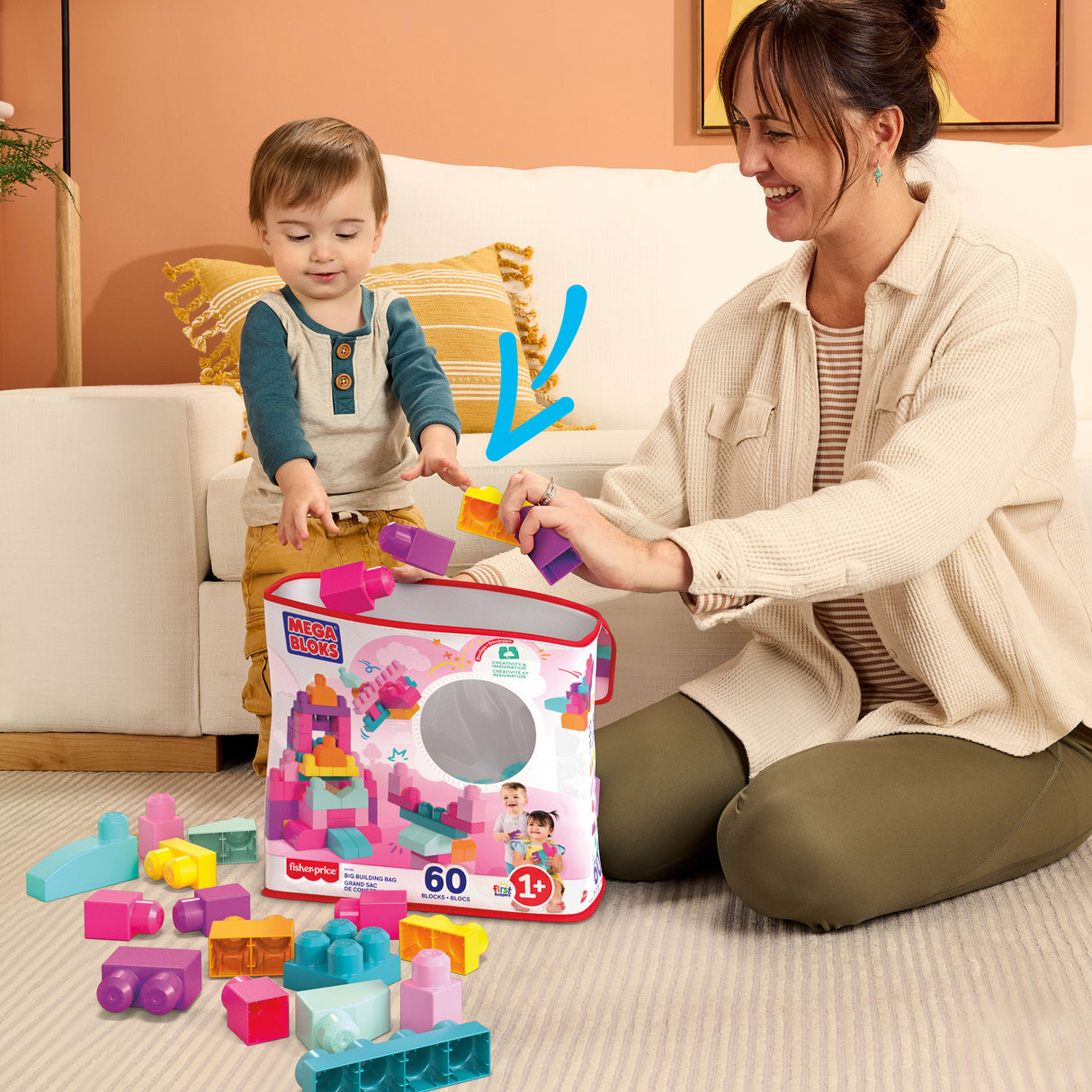 Mega Bloks - Sac Medium Rose 60 briques - Briques de construction - 12 mois et + DCH54