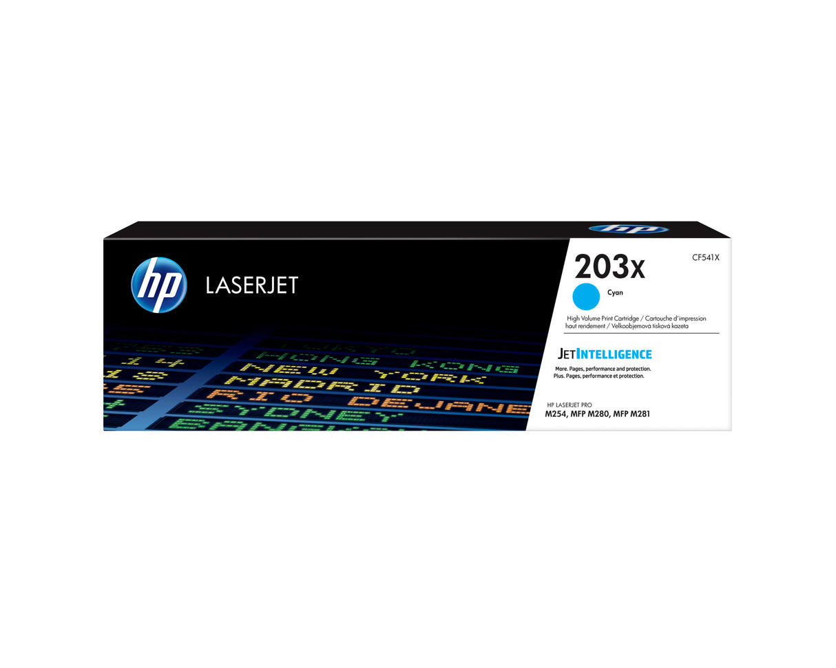 Cartouche de toner cyan HP 203X LaserJet grande capacité authentique (CF541X) pour HP Color LaserJet Pro M254/M280/M281