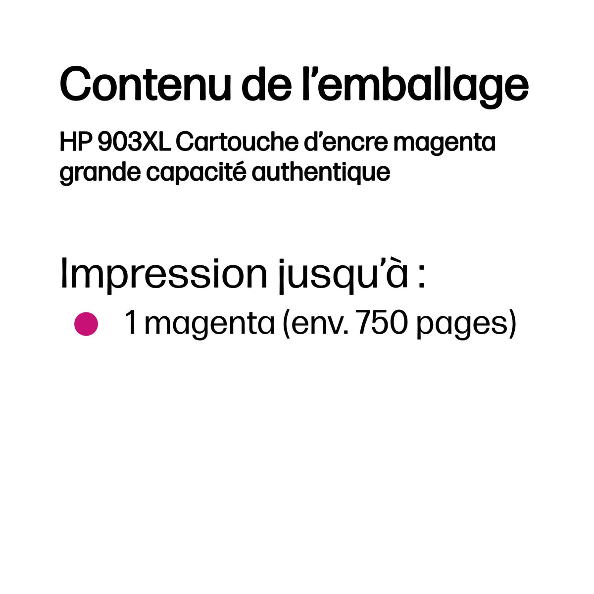 HP 903XL Cartouche d'encre magenta grande capacité authentique (T6M07AE) pour HP OfficeJet Pro 6950/6960/6970