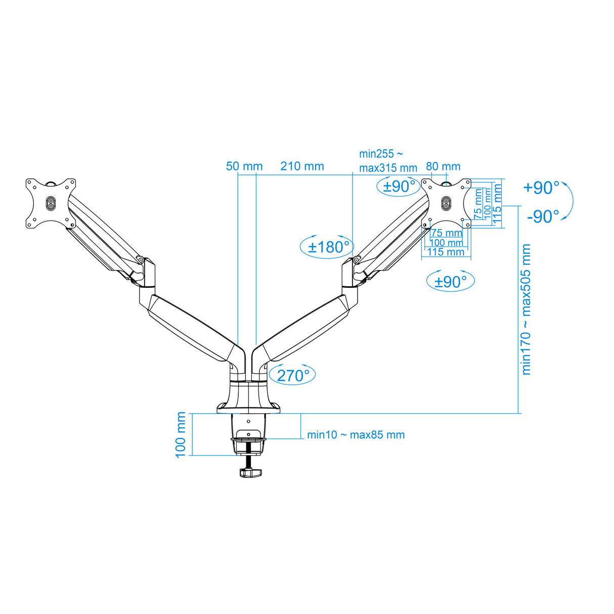 Support double-écran à fixer Tooq DB3132TNR 13"-32" (9kg max) (Argent)
