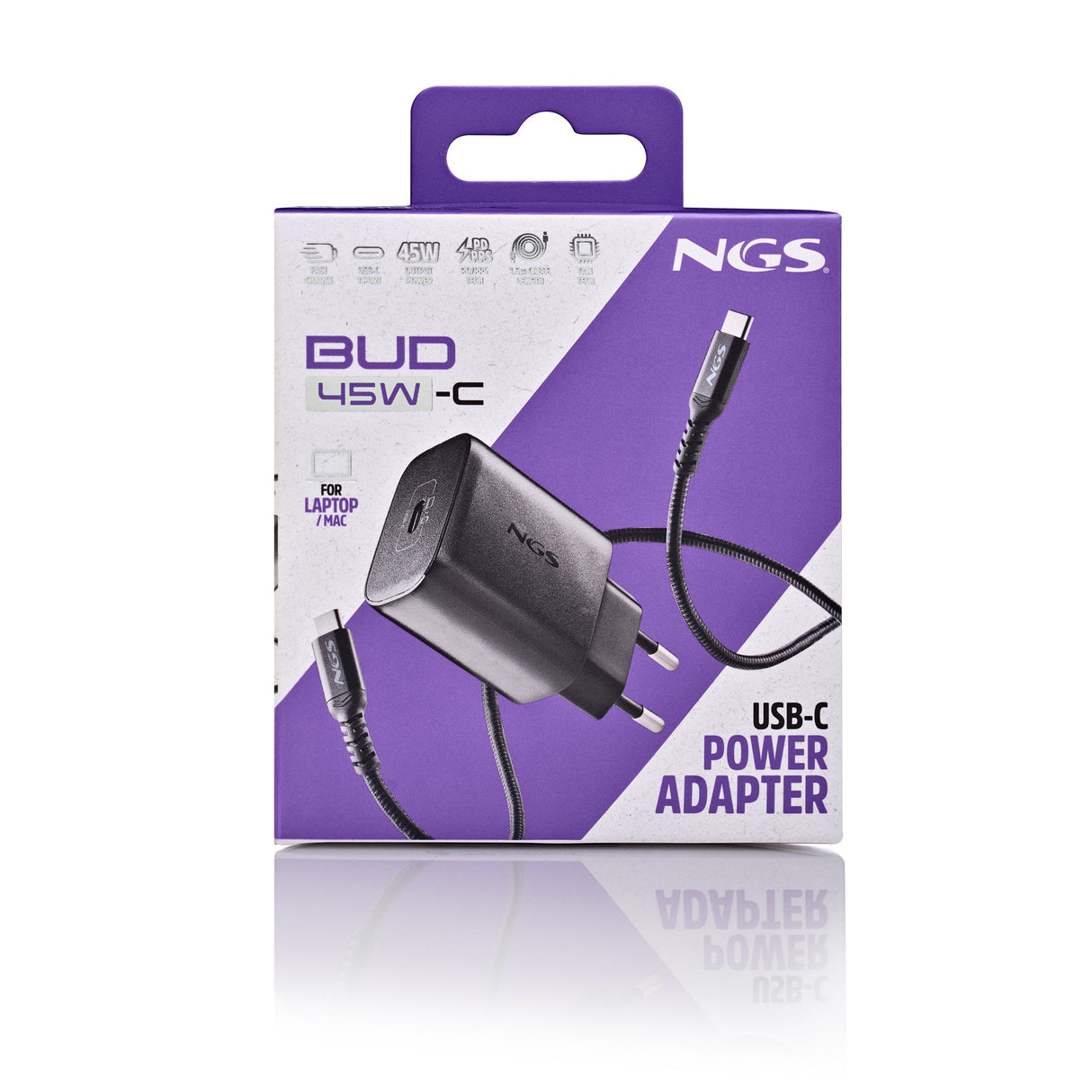Chargeur secteur NGS Bud 1x USB-C 45W (Noir)