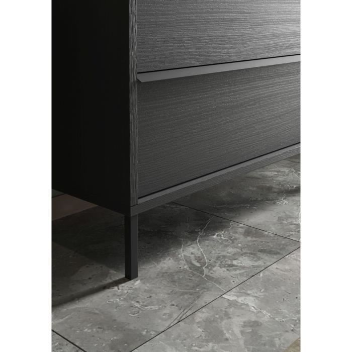 STEEL - Ensemble Meuble salle de bain sur pieds L 92cm + vasque + 2 Tiroirs - Coloris Chene noir brulÈ