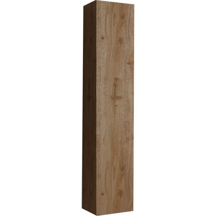 Ensemble meuble Salle de bain 78cm simple vasque + colonne - Coloris chene clair et laqué blanc - HAMBOURG