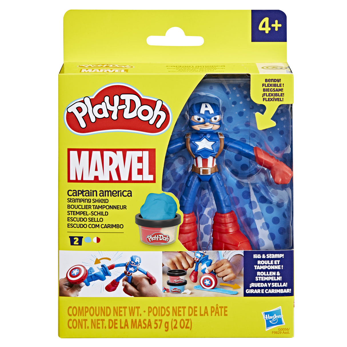 Play-Doh Captain America, coffret Bouclier tamponneur avec figurine flexible, accessoires et pâte a modeler, des 4 ans, Marvel
