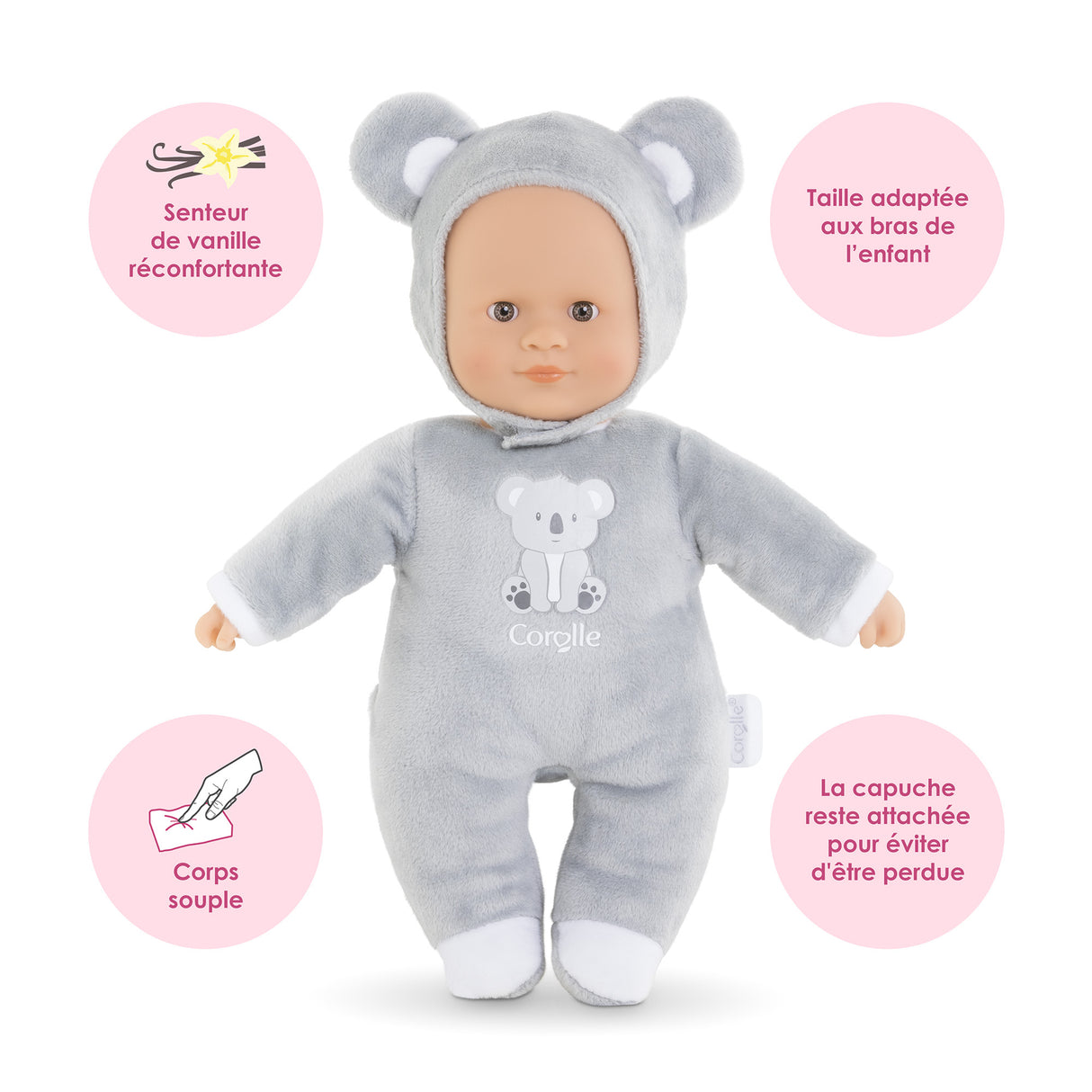 Mon Doudou COROLLE - Pti' Coeur Koala - 30 cm - petit poupon - senteur de vanille - des 9 mois