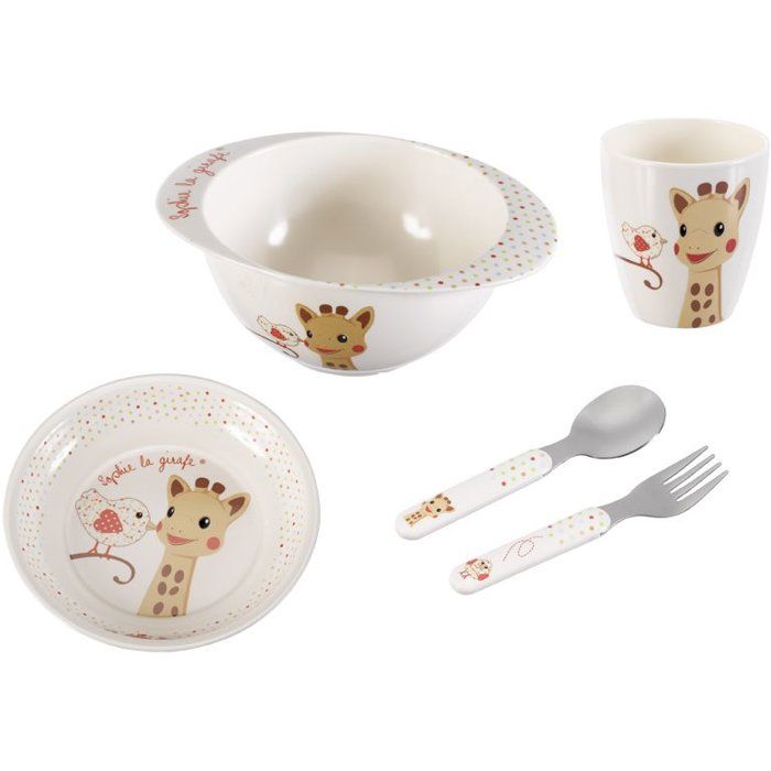 Set repas - SOPHIE LA GIRAFE - Version Kiwi - Assiette - Bol - Gobelet - Couverts bébé