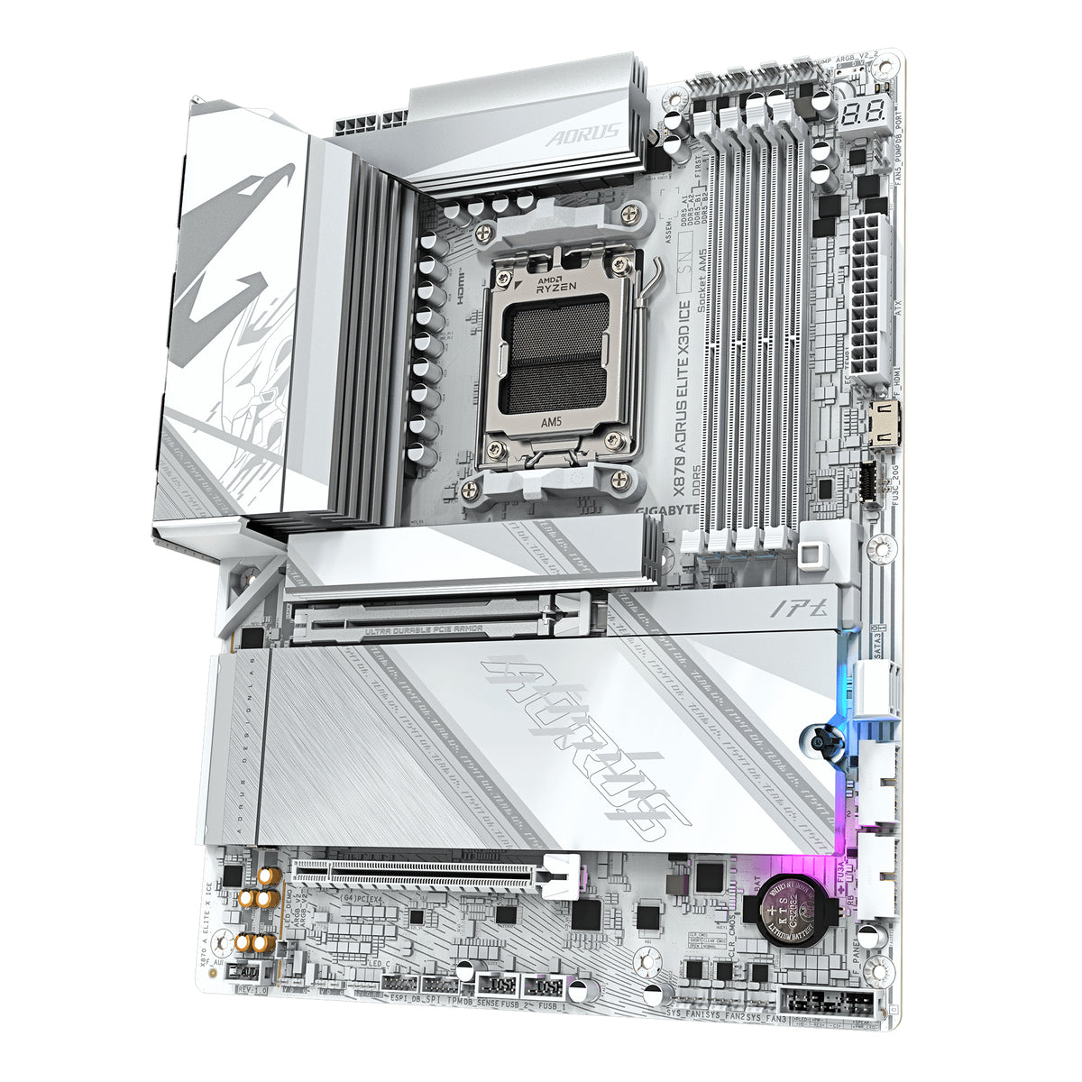 Carte mere - GIGABYTE - X870 A ELITE X ICE X870 X3D - Format ATX - Chipset AMD X870 - DDR5 & PCIe 5.0
