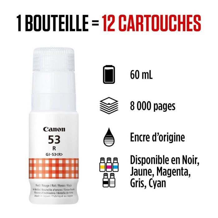 Bouteille d'encre - CANON - GI-53R - Rouge - CompatibilitÈ PIXMA G650 et G550 - (4717C001)