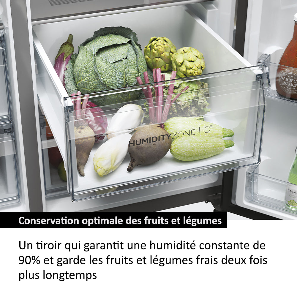 Réfrigérateur Américain - HAIER - HSW59F18EIMM - Classe E - 601 L - 36 dB - Platinium