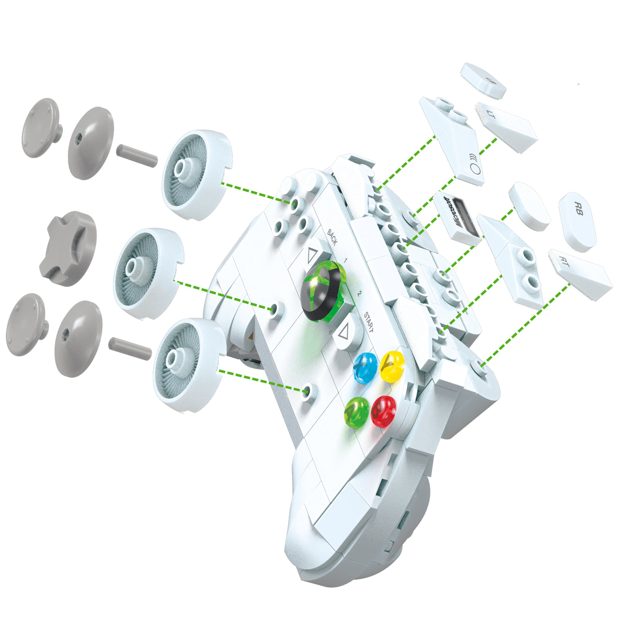 Coffret de Construction - MEGA - Réplique Xbox 360 - 1342 pieces - Manette avec LED - Pour Adultes