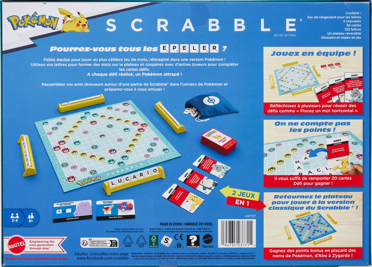 Scrabble Pokémon-Jeu de société familial avec 2 modes de jeu HXT27