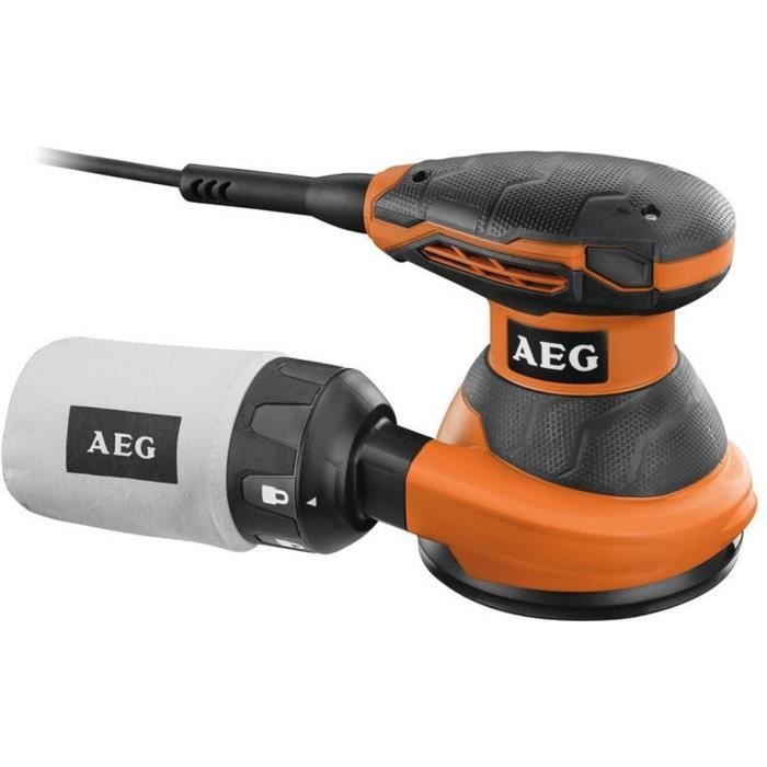 AEG - Ponceuse excentrique 125 mm 300 W, 14000 a 24000 osc/min, sac a poussiere, 25 abrasifs, en carton - EX125ED-SET