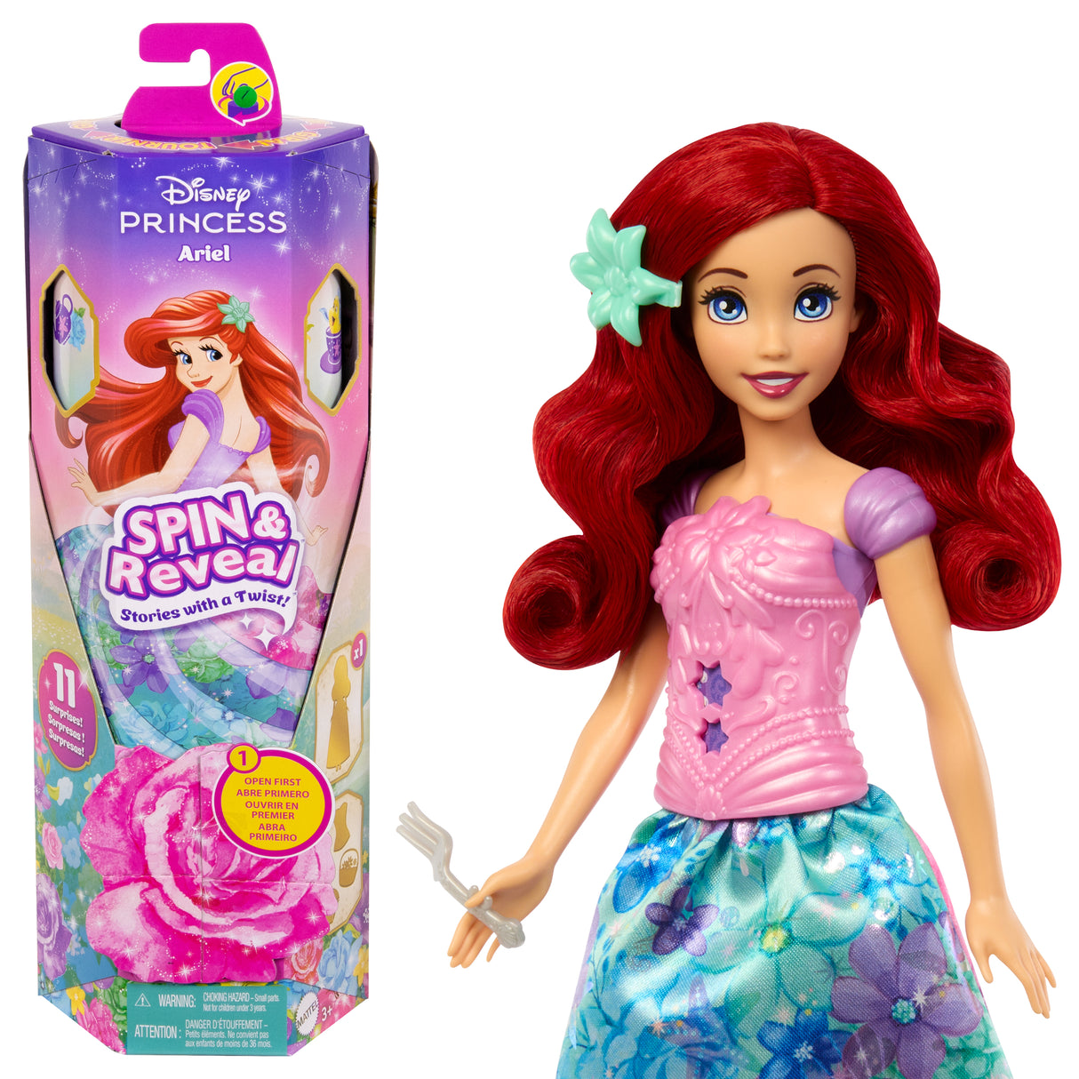 Poupée Ariel Spin & Reveal - Mattel Disney Princesses - avec 11 surprises - HTV88 - Des 5 ans