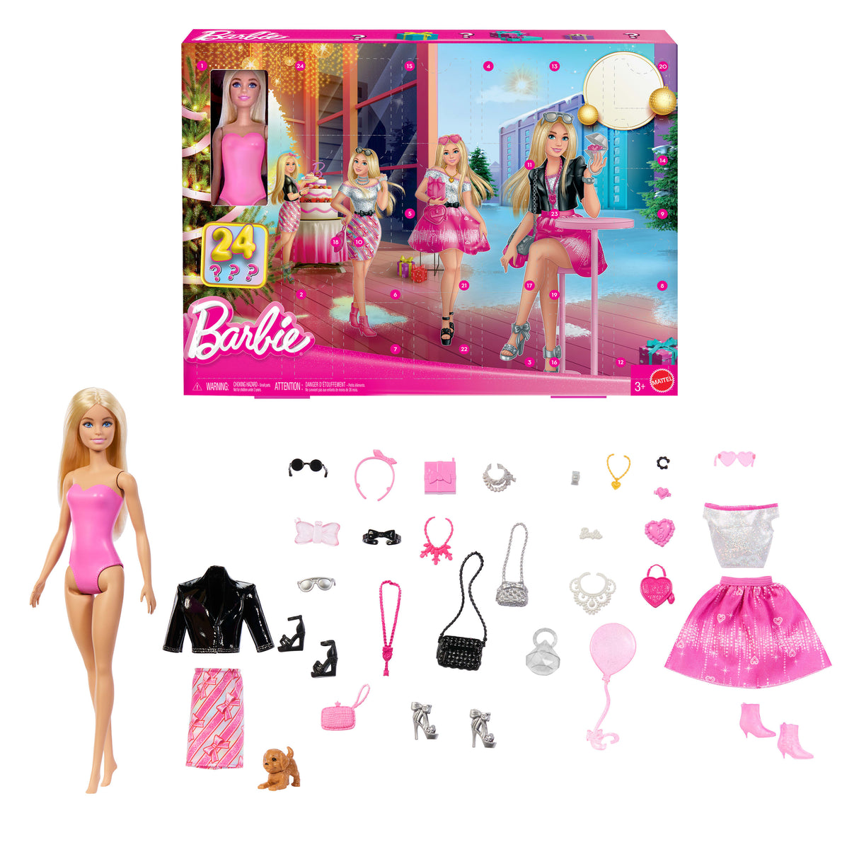 Calendrier de l'Avent Barbie Fashionistas, avec 24 pieces et accessoires, Barbie, Mattel JFL63, des 3 ans