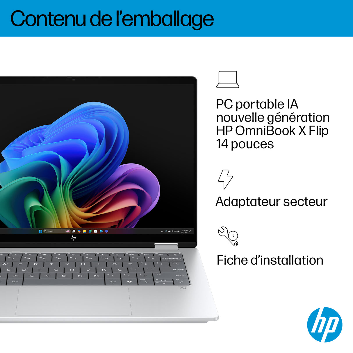 PC Portable HP OmniBook X Flip 2-en-1 14-fm0009nf - Windows 11 - 14 2K OLED - Core Ultra 5 226V - RAM 16Go - 512Go SSD - AZERTY