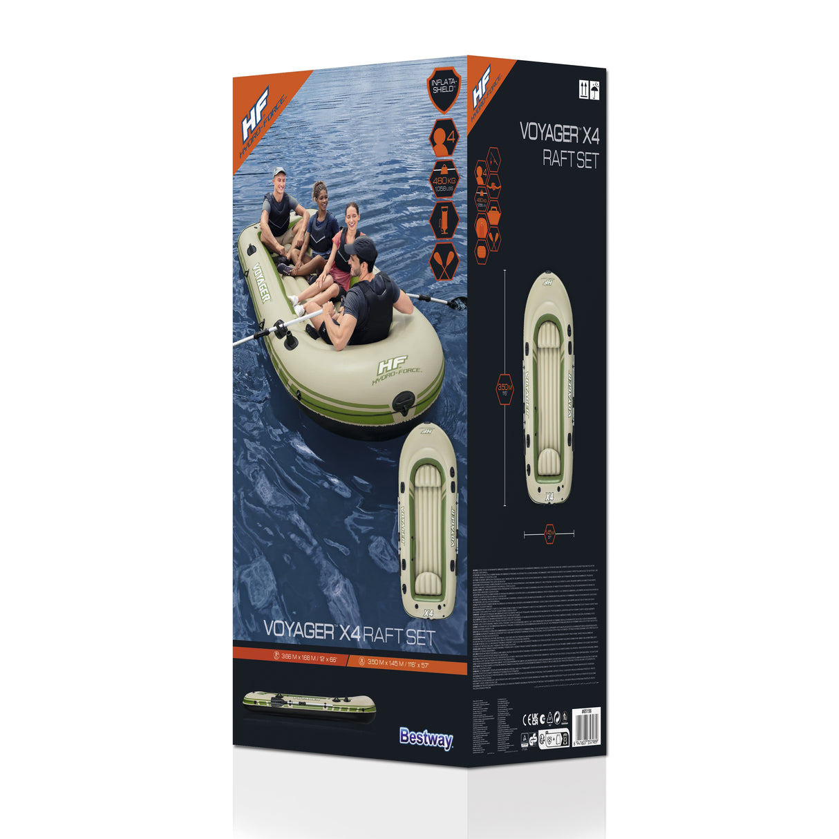 BATEAU GONFLABLE VOYAGERA© X4 SET HYDRO-FORCEA©, 350 X 145 CM, 4 ADULTES